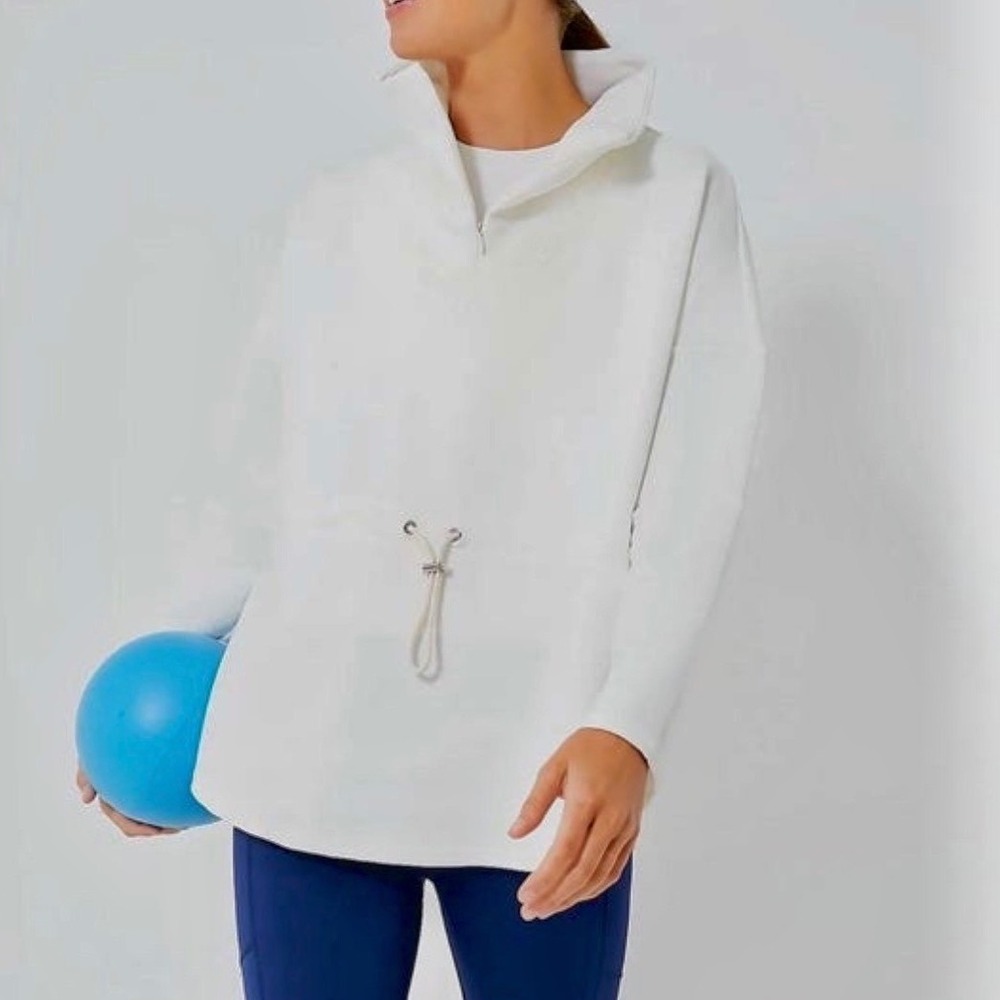 Tuckernuck TNuck Sport White Funnel Neck Drawstring Waist Pullover Top Small
